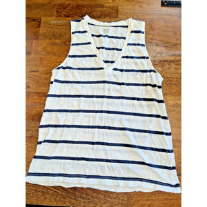 Madewell Women's Size Small Shirt Top Shell V-neck Tank Blue Stripe Pocket EUC